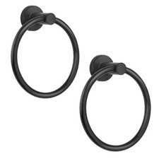 2 Pack Black Stainless Steel Simple Round Hand Towel Ring Holder Wall Mount