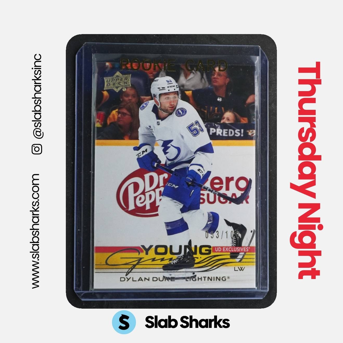 2025 UPPER DECK SERIES 1 #249 DYLAN DUKE EXCLUSIVES YOUNG GUNS RC ROOKIE /100