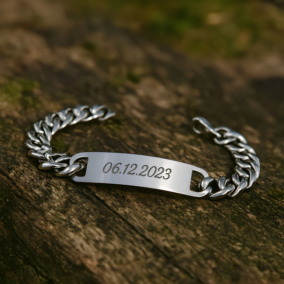 Herrenarmband mit persönlicher Gravur - Edelstahl Kette für Herren - anpassbar - Bild 2 von 4