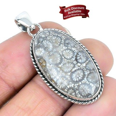 Dianosaurier Knochen Edelstein 925 Silber Elegant Verlobung Frau Boho Anhänger Schmuck