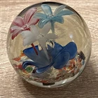 Heavy Vintage Murano Glass Paperweight with Flowers