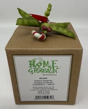 Enesco Home Grown Peapod Dragonfly Hanging Ornament Candy Cane Christmas 2.5”