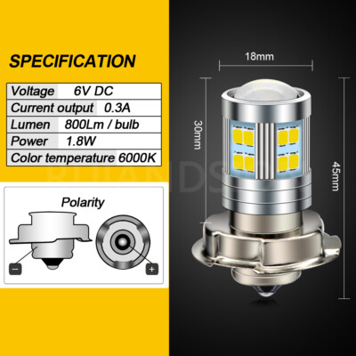 Lampadina LED Per Faro Moto P26S – 6V 1000LM 6000K Bianco – Ruiandsion 2835 SMD