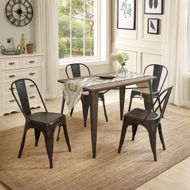 5 Piece Dining Set Industrial Style Kitchen Room Furniture Solid Wood