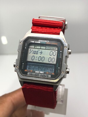 Vintage Seiko D409-5030 Silver Wave Sign Table Digital Men's