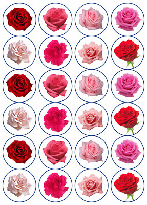 24 x Essbare Rosen Cupcake Fee Kuchen Oblate Dekoration Topper - Vorgeschnitten Optional