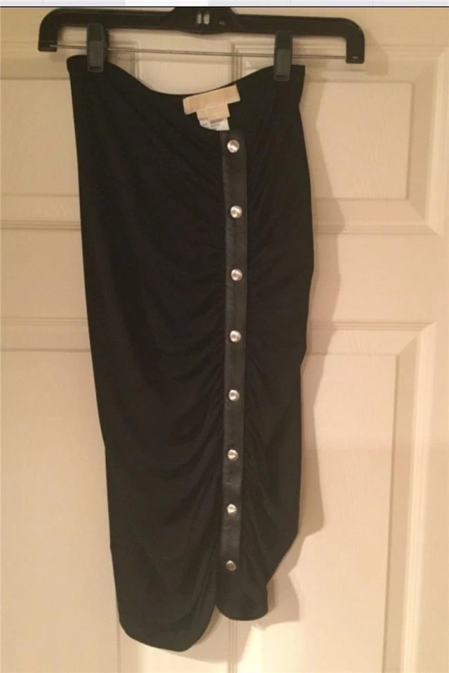 Michael Kors Black Jersey & Leather Stud Skirt Size 2 $995 - Image 2 of 4