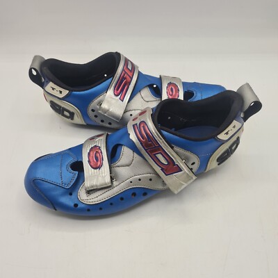 SiDI Vented Leather Road Bike Cycling Shoes Blue Silver Men's Size EU 42
