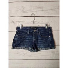 Express Jeans Womens Mini Short Shorts Blue Stretch Pockets Dark Wash 2