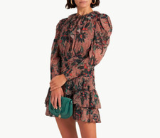 Ulla Johnson Cecily Coral Ruffled Print Chiffon Mini Dress, Size S