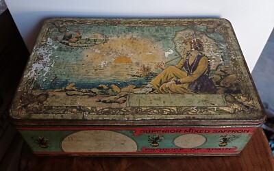 SELTENE alte Werbedose lithographiertes Blech Safran 1LB SAFRAN SPANIEN C76
