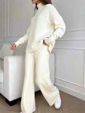 Autumn Winter 2 Pieces Women Knitted Tracksuit Sweater and Straight Pants Suits