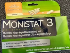 Monistat Vaginal Antifungal Treatment Ovule Insert Cure & Itch Fast Relief 3ct