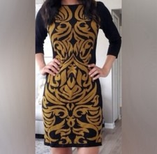 Nine West Sun Dress Womens Size L With Scroll Design Gold