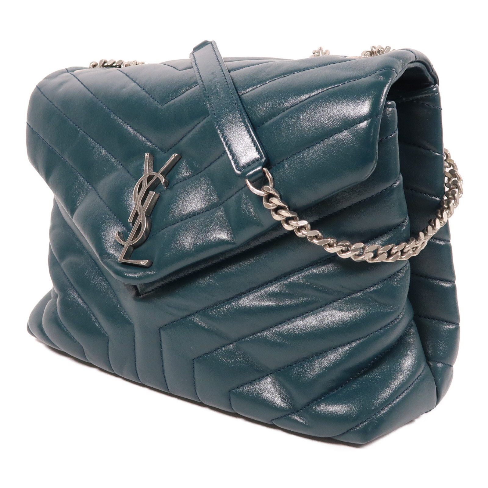 Borsa a tracolla SAINT LAURENT YSL SHW Loulou catena 487216 pelle di vitello verde