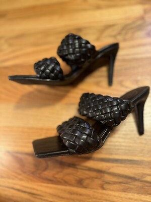 Misguided Black Square Toe Double Braided Strap Slip On Heel Size