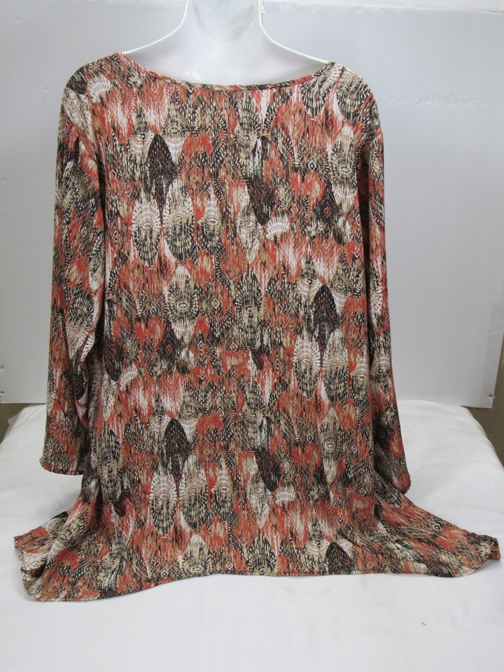 Zac & Rachel Women's 2X [ 52 Bust 29L ] Print L/S V Neck Top Sharkbite