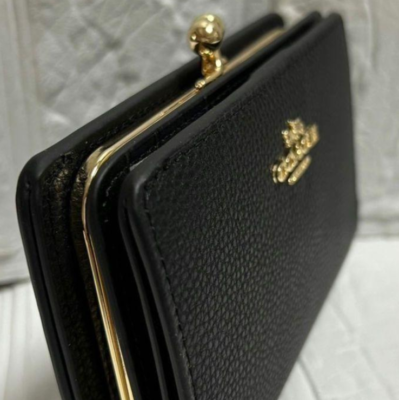 COACH Square Black Bi-fold Purse Coin Case Kiss Lock Rare New | eBay