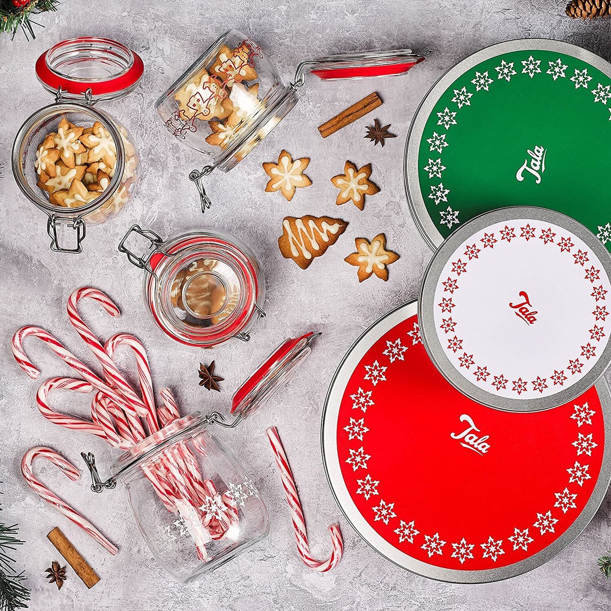 DIYDEC 3 Pack Christmas Cookie Tins Nesting Set - Large, Medium, Small Metal Tins With Lids & Ribbon - View #4