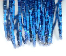 3X3MM HEMATITE GEMSTONE BLUE SQUARE CUBE 3X3MM LOOSE BEADS 16"