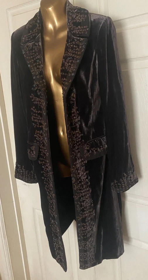 Abrigo LAURA ASHLEY Marrón Terciopelo Forrado de Seda con Bordado y Adorno de Cuentas UK8 Foto 2 de 4