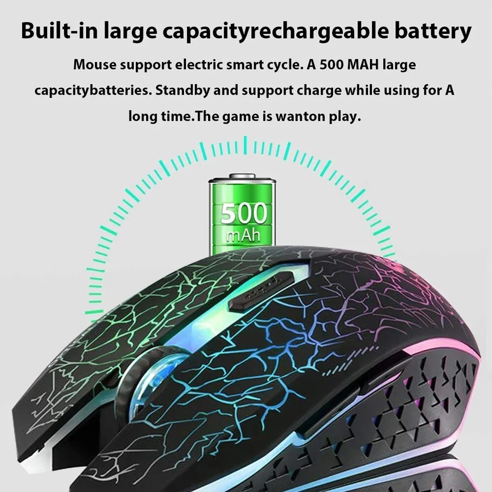 Wireless USB Optical Mice Gaming Mouse 7 Color LED Backlit Rechargeable For PC - Image 4 of 4