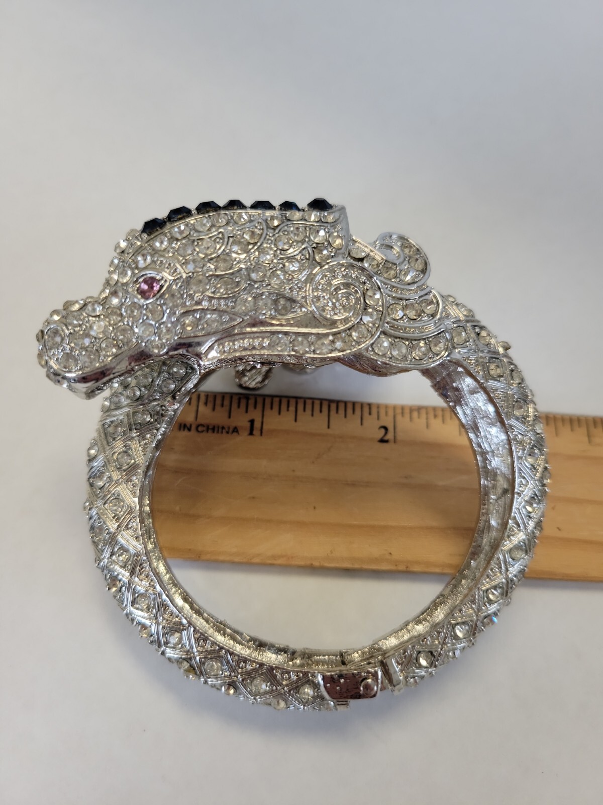 Chunky Dragon Rhinestone Hinged Bangle Bracelet S… - image 11