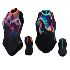 Speedo Badeanzug Schwimmanzug hydrasuit Damen hoher Rücken Reißverschluß Bustier