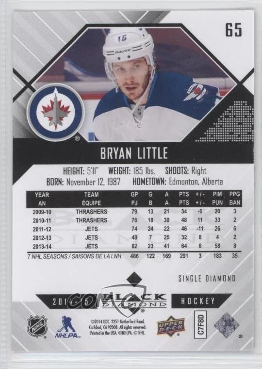2014-15 Upper Deck Black Diamond Bryan Little #65 - Image 2 of 2