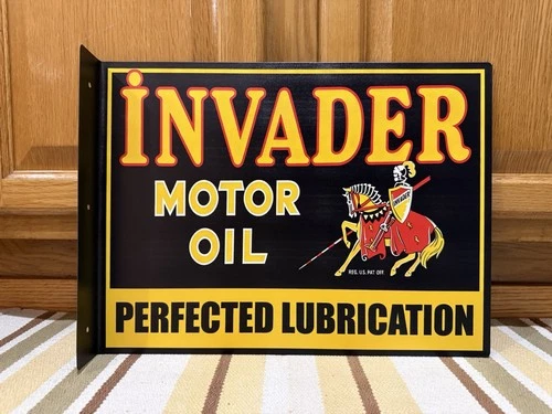 Invader Motor Oil Flange Sign Knight Lubrication Gas Vintage Style Wall Decor