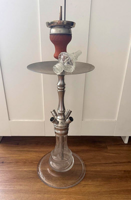 Hookah Edelstahl Shisha 4 Anschlüsse mit Glasbowl & Kohleanzünder