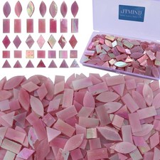 Iridescent Glass Mosaic Tiles for Crafts, 240 Pieces 5 Shapes Mixed Pink Stained