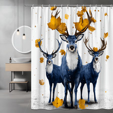 Blue Deer Shower Curtain Autumn Leaves Wildlife Print