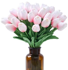 15pcs Pink Tulips Fake Artificial Flowers Real Touch 14 Silk Flower for Home ...