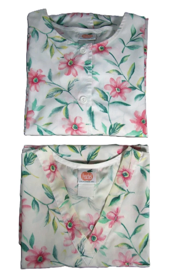 Conjunto de 2 bolsillos y chaqueta con estampado de cuello en V de algodón uniformes de melocotones XL flores de EE. UU. Foto 2 de 4