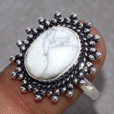925 Silver Plated Classic Howlite Ethnic Ring Handmade Size US 10 JW