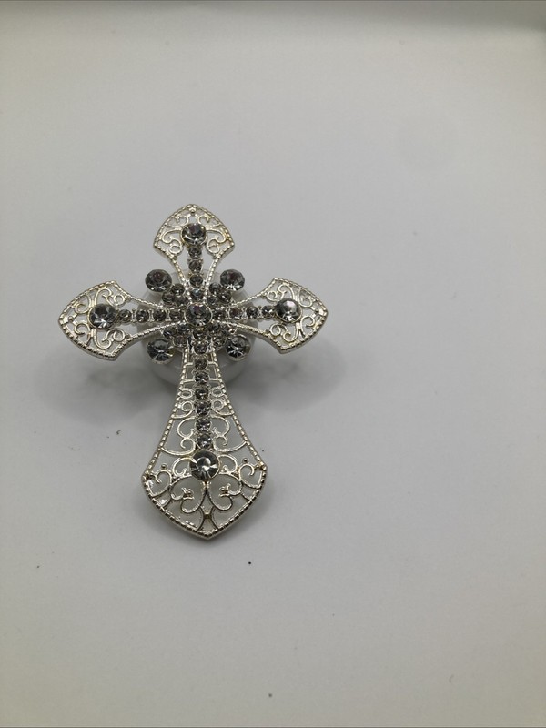 Nice Silvertone Jeweled Christian Cross Air Freshener Vent  Cover