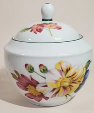 Royal Worcester Astley Sugar Bowl w Lid  Green Rim Floral Berries