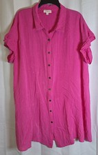 Umgee Womens Pink Tiered Button Front Oversized Shirt Dress 1XL