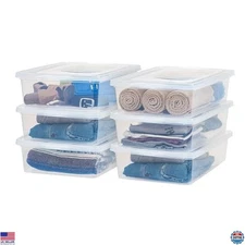 IRIS USA 6-Pack Storage Bins with Lids, 28 Quart, Clear Stackable Containers Box