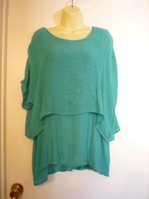 UMGEE BEACHWEAR  TOP---SZ S--TURQUOISE--TWO LAYER--FLUTTER SLEEVE--ROUND NECK