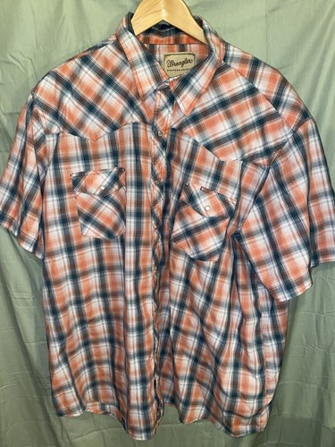 Camisa de manga corta Wrangler Pearl Snap 3XL negra melocotón M32 - Imagen 2 de 5