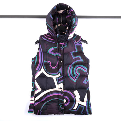 Emilio Pucci Womens Monogram Full-Zip Hooded Duck Down Puffer Vest Size US 8