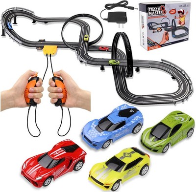 Slot Car Race Track Sets, 23ft Battery Powered or Electric Track with 4 Slot Car