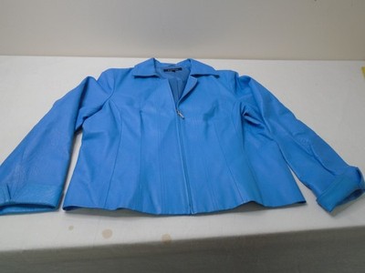 Evan Picone Women s 100% Leather Blazer, Plus Size XL, Blue, Zip, Fully Lined