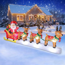 12 FT Christmas Inflatables Santa Claus on Sleigh with 3 Reindeers, Blow up Outd