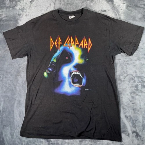 Def Leppard Shirt Mens Medium Black Hysteria Band To 1980s vintage concert t-shirt, vintage, size M, single stitch, B+ condition