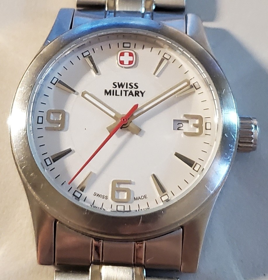 St Quartz SWISS MILITARY SWISS PRE-OWNED GREAT DIAL 30MM ST STEEL QUARTZ LADY'S ...
