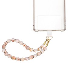 Marble Beaded Phone Wrist Strap, Cellphone Lanyard with Tether Tab, Pink/White