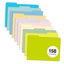 File Folder, 150 Pack Colored File Folders, 1/3 Cut Tab Assorted 10 Colors